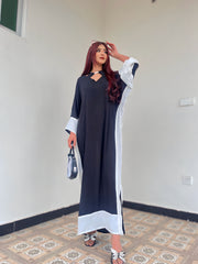 Manahils Stitched Pop Of Black Kaftan