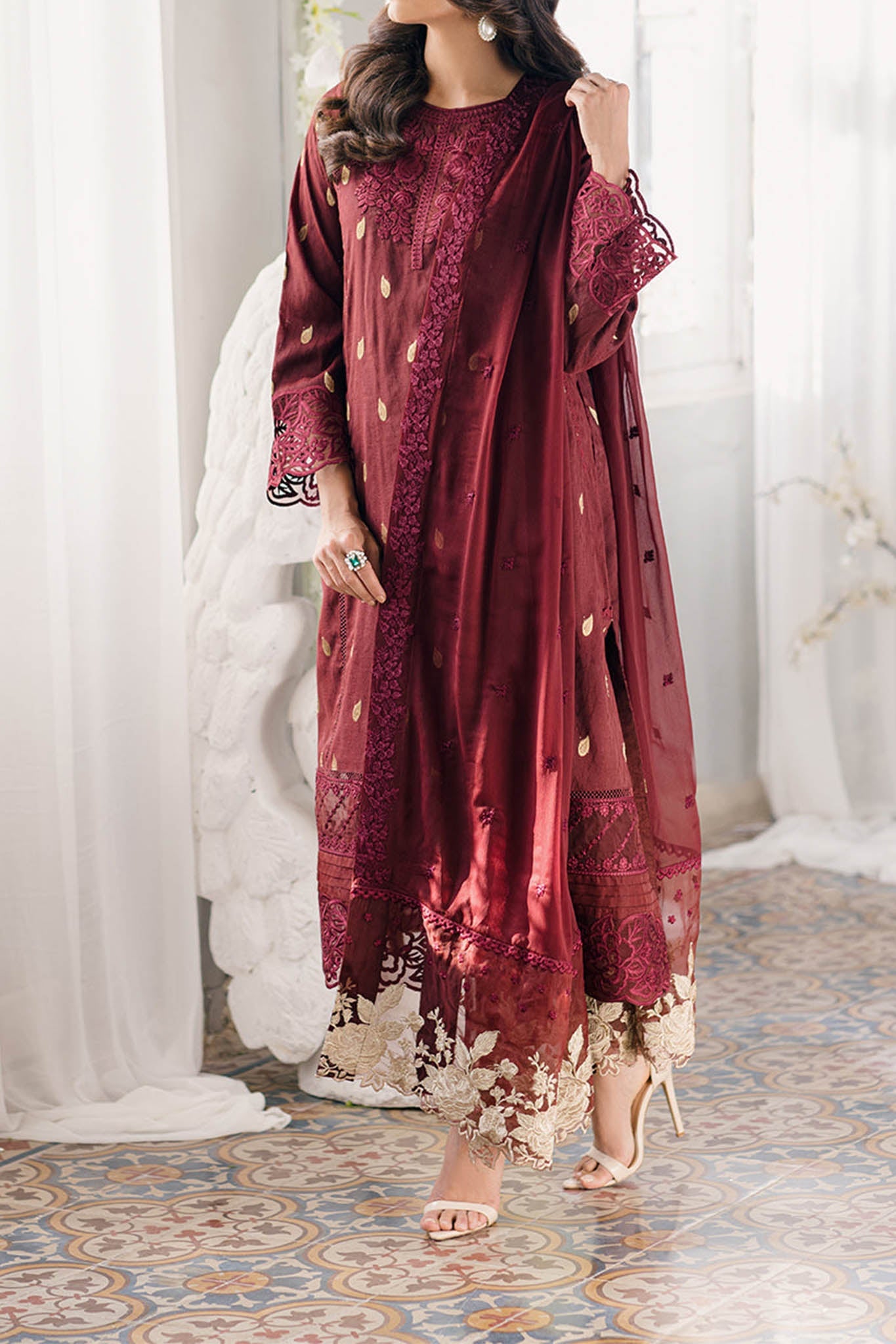 Eid Drop 2 By Azure Unstitched 3 Piece Ensembles Festive Jacquard Lawn Collection'2024-59-Imprerial Wine