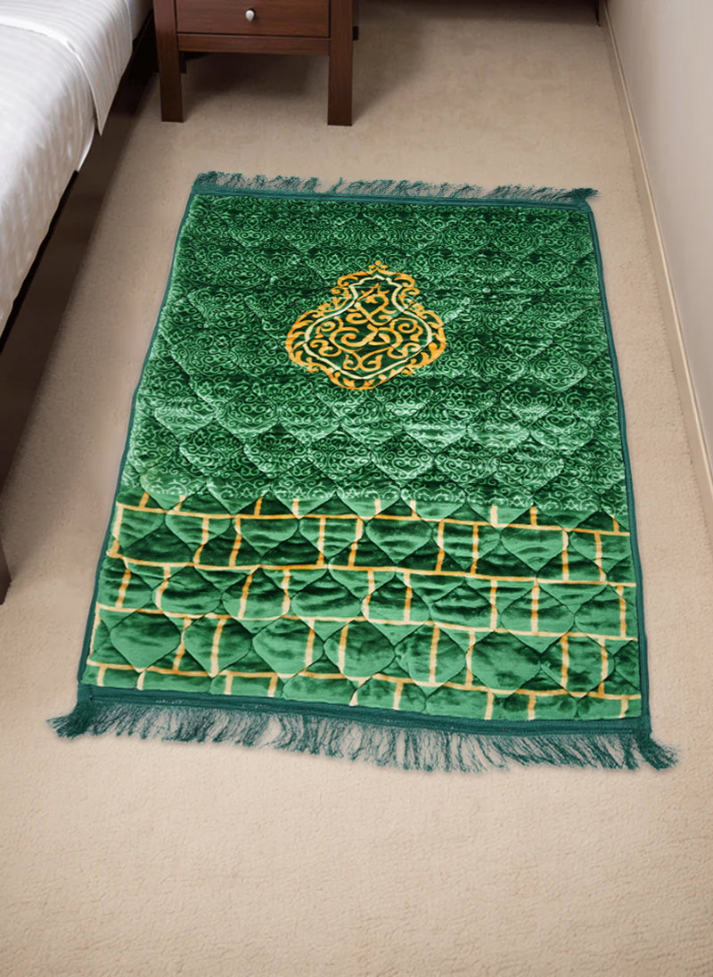 Hijab Ul Hareem Comfort Foam Prayer Mat – Green Velvet Design