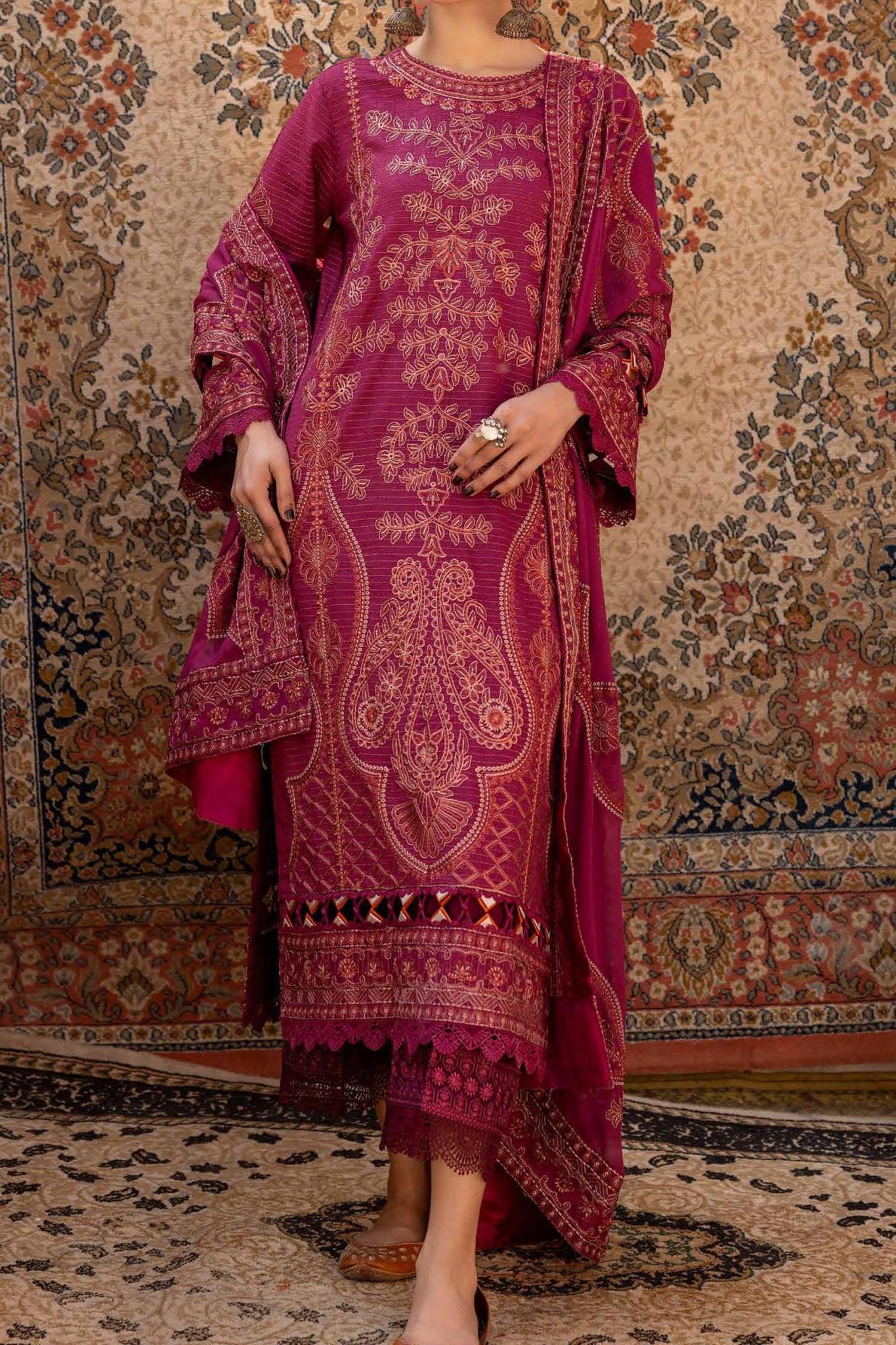 Ulfat By Johra Unstitched 3 Piece Emb Banarsi Jacquard Lawn Collection'2024-JH-253