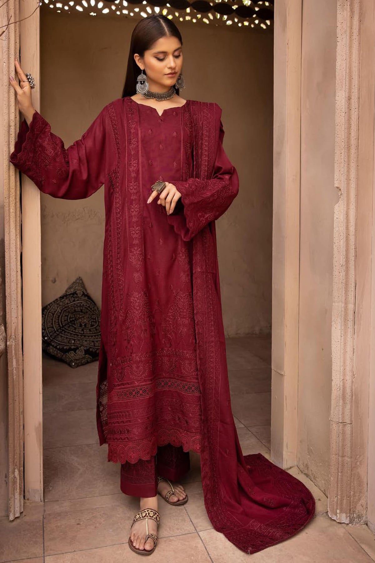 Palaash by Johra Unstitched 3 Piece Embroidered Leather Peach Collection'2022-JH-446