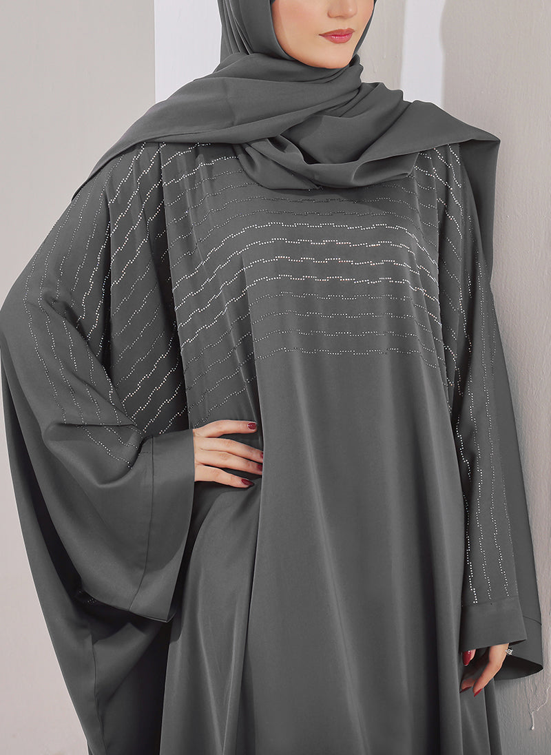 Hijab Ul Hareem Grey Stone Work Jilbab - JILBAB-C-1021