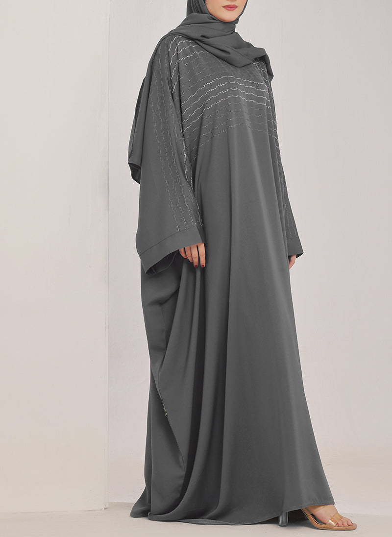 Hijab Ul Hareem Grey Stone Work Jilbab - JILBAB-C-1021