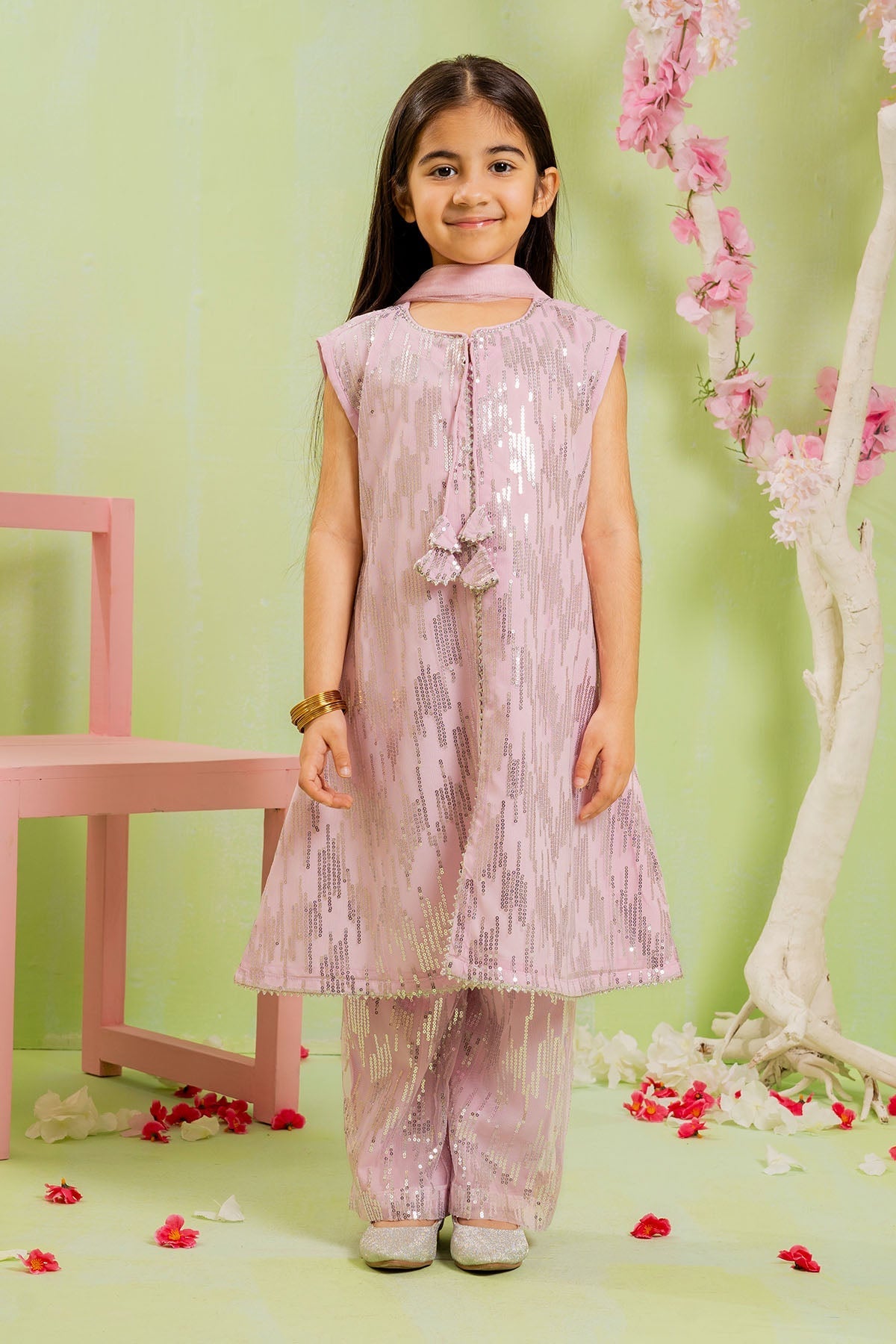 Shop Sequence Embroidered Net 3 Pc Suit for girlsâ??stylish, elegant, and comfy fancy dress for kids. 