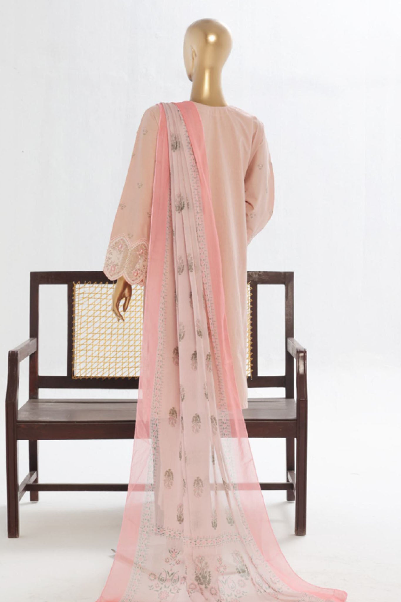Bin Saeed Stitched 3 Piece Luxury Plain Cotton Vol-02 Collection-LF-1608-Pink