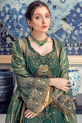 Meeral Stitched 3 Piece Luxury Formals Pret Collection'2025-ML-04-BOTTLE GREEN - Meeral Luxe