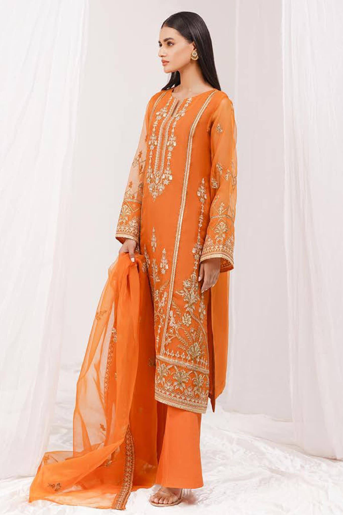 Mersin by Esra Stitched 2 Piece Festive Organza Collection'2022-ME-06-Orange