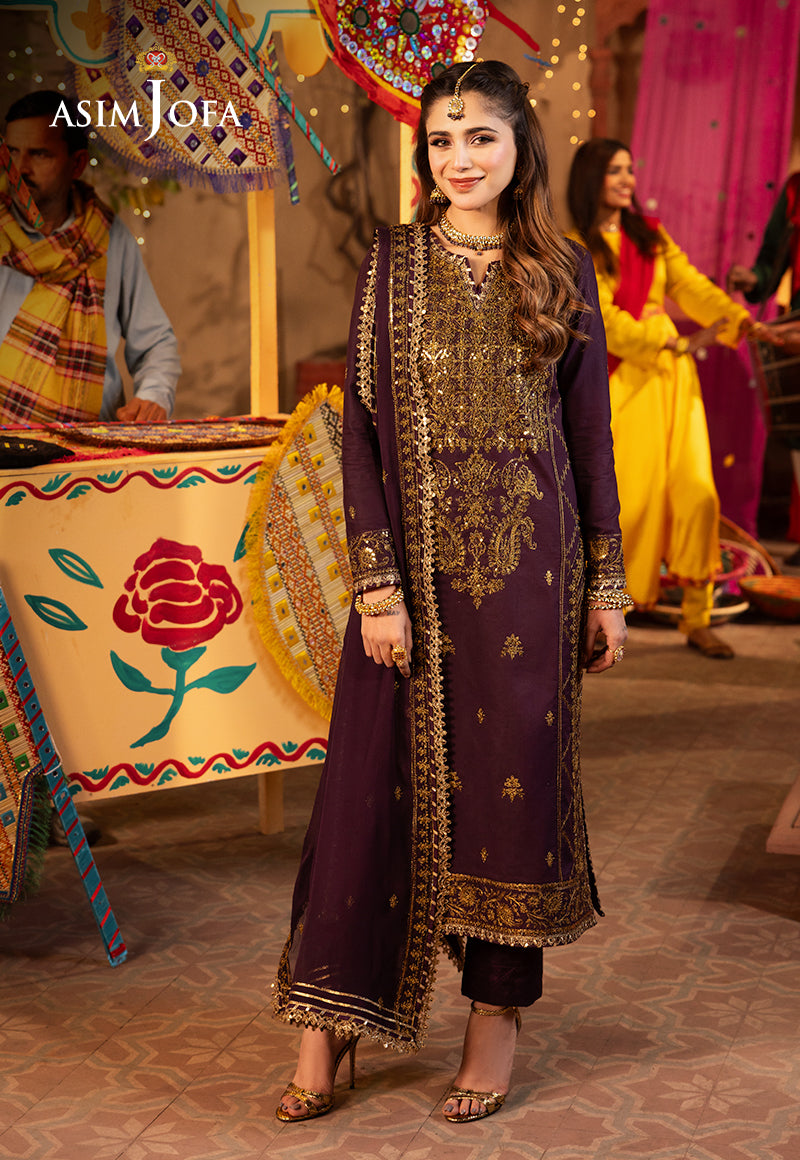 Asim Jofa Chamak Damak Pret Ajcdp-23 Embroidered Twisted Silk Stitched 3 Pcs