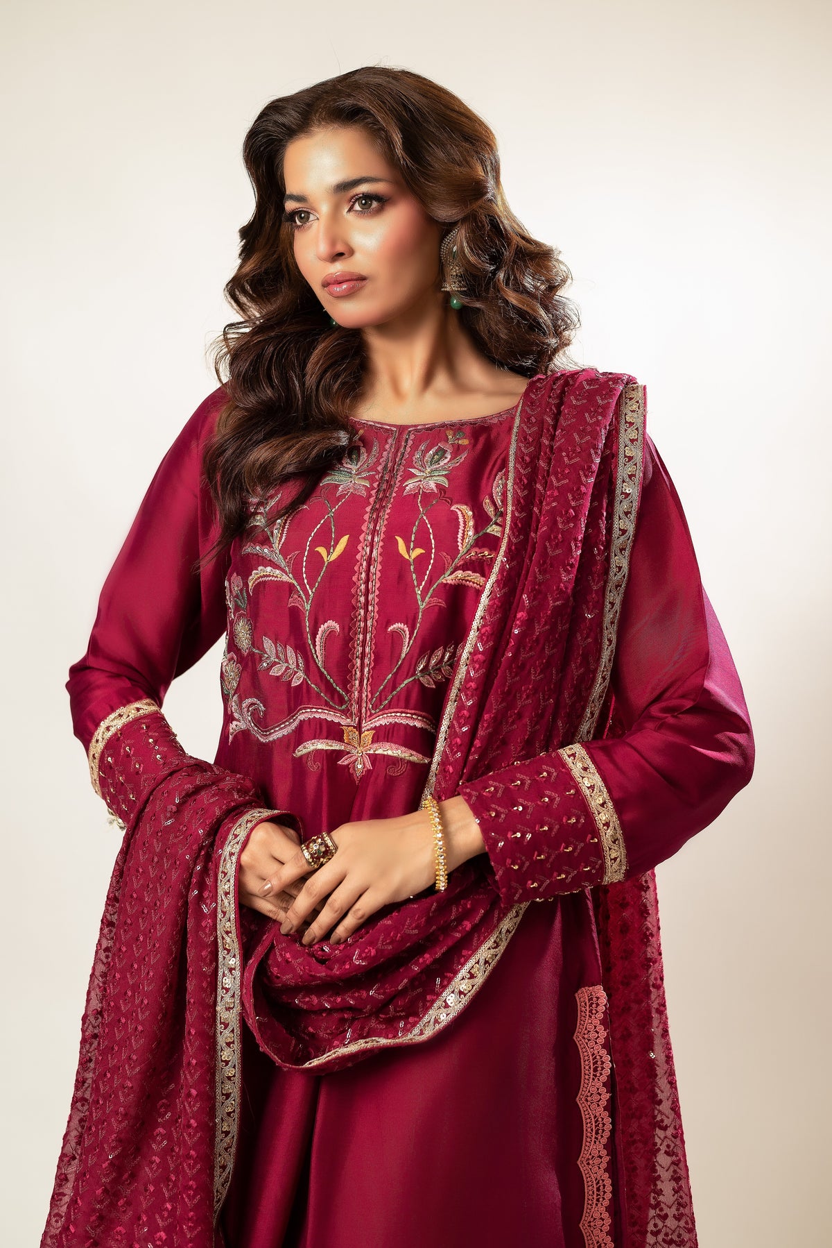 Lux Edit By Zaaviay Stitched Magenta Fling (Three Piece)