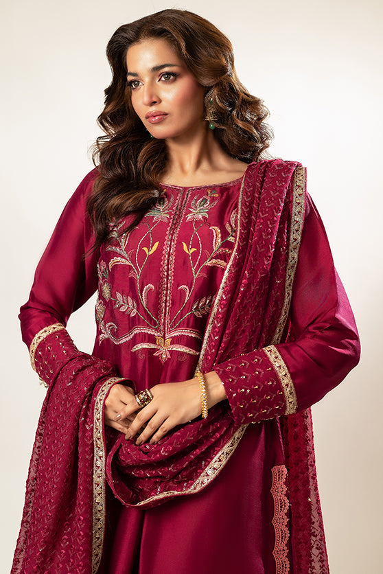 Lux Edit By Zaaviay Stitched Magenta Fling (Three Piece)