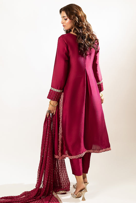 Lux Edit By Zaaviay Stitched Magenta Fling (Three Piece)
