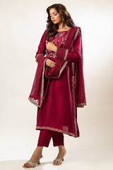 Lux Edit By Zaaviay Stitched Magenta Fling (Three Piece)
