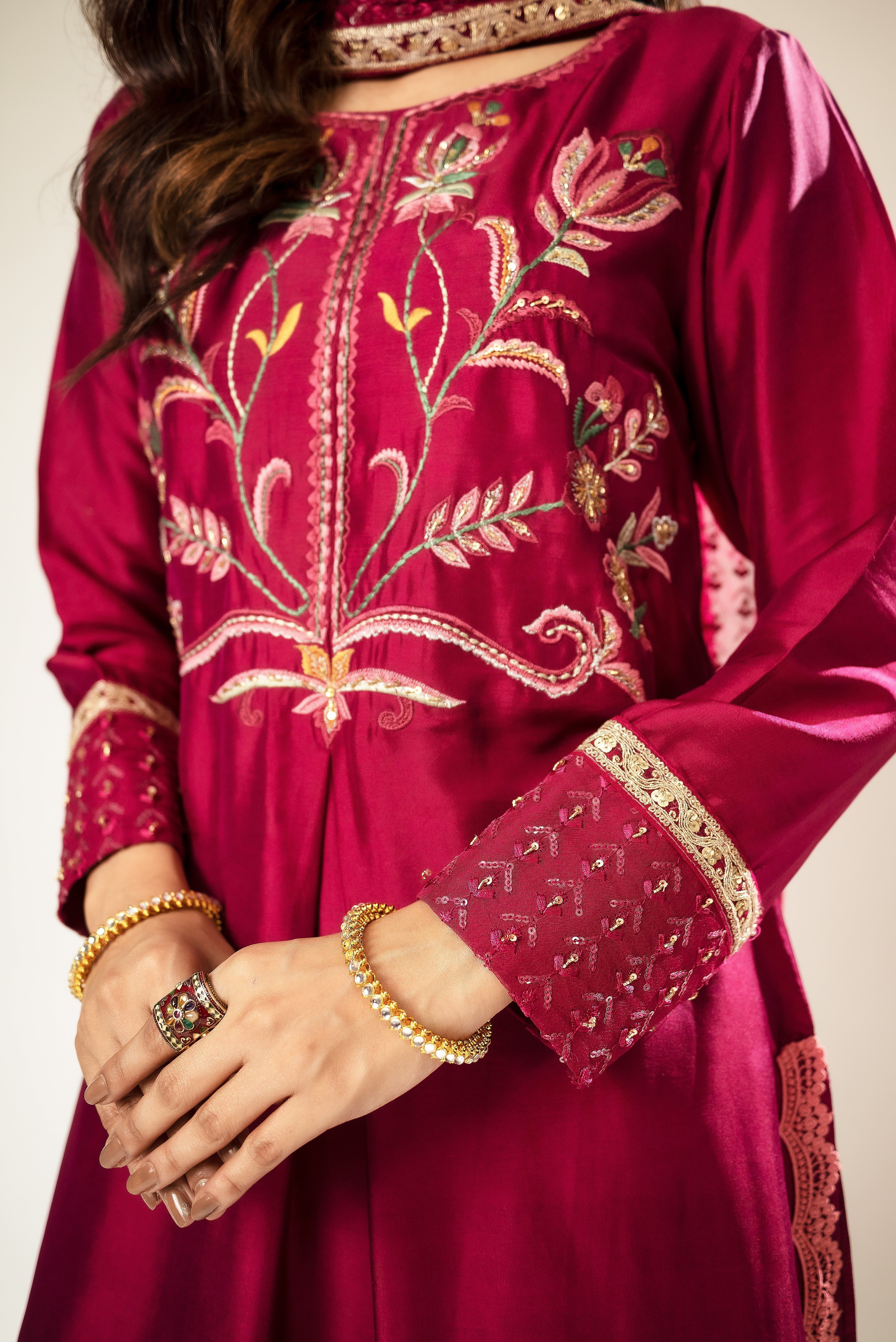 Lux Edit By Zaaviay Stitched Magenta Fling (Three Piece)