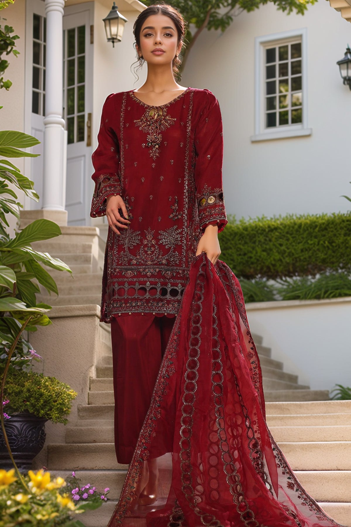Mahpara By Sada Bahar Stitched 3 Piece Festive Formals Vol-09 Collection'2024-B-22-Maroon