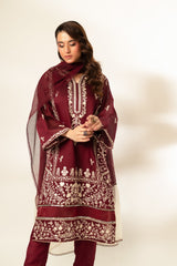 Lux Edit By Zaaviay Stitched Maroon Majesty (Shirt & Duppatta)