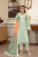 Summer Scent By Nine Needles Stitched 3 Piece Summer Collection'2025-Mint Blossom-NP-04