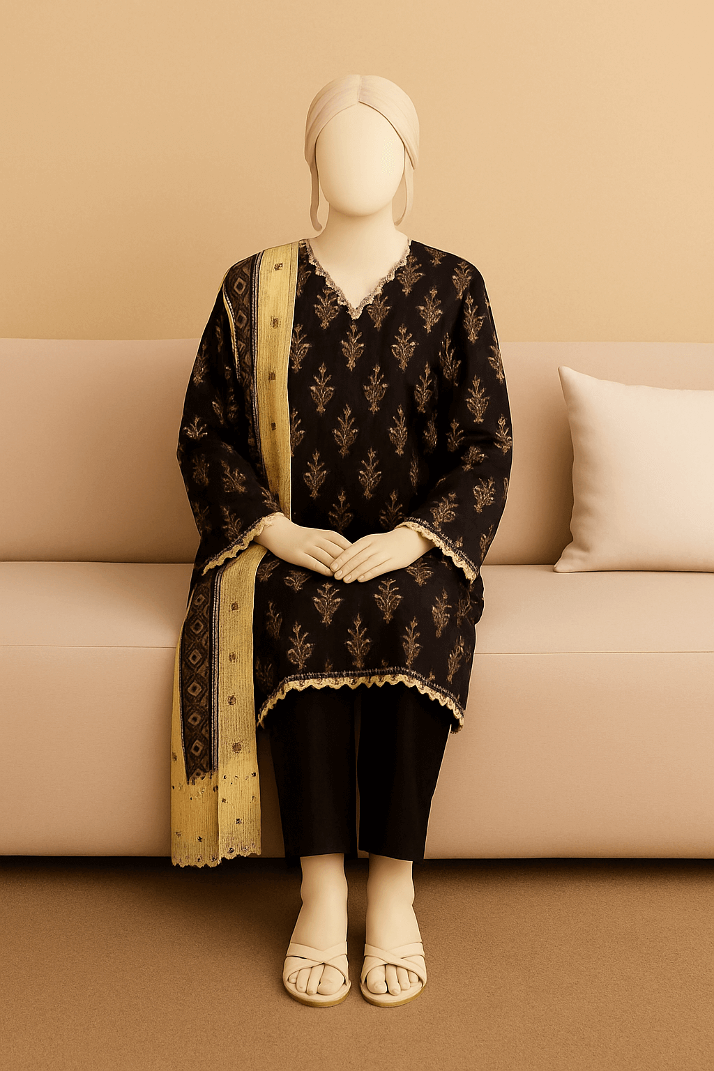 Almeerah Unstitched 3 Piece Luxe Summer Collection'2025-Mocha Luxe Essence