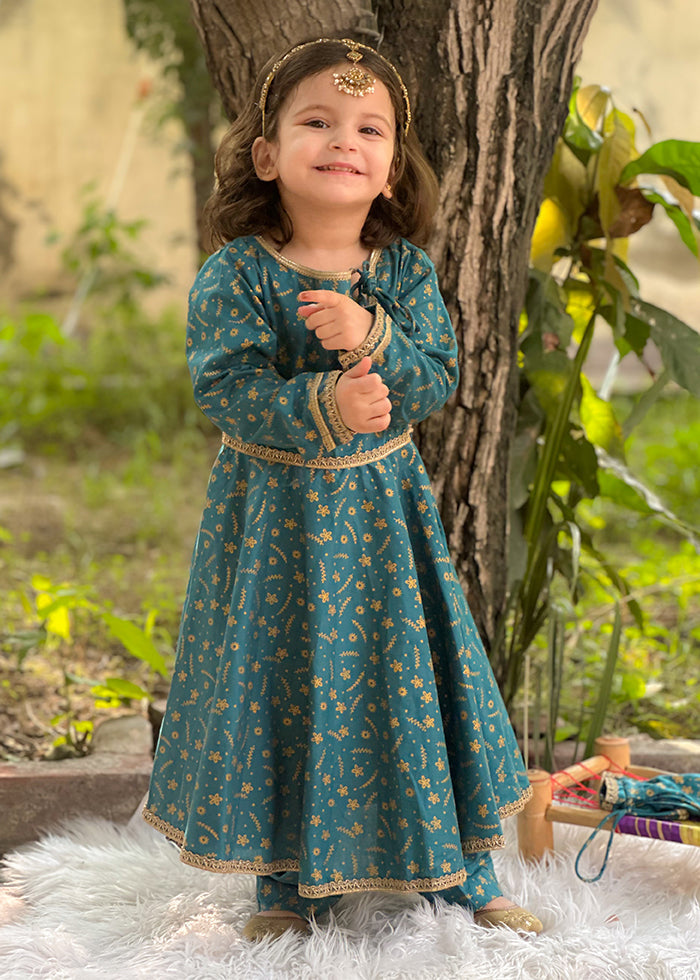 Modest Stitched 3 Piece Luxury Festive Kids Collection'2025-Blue Ice