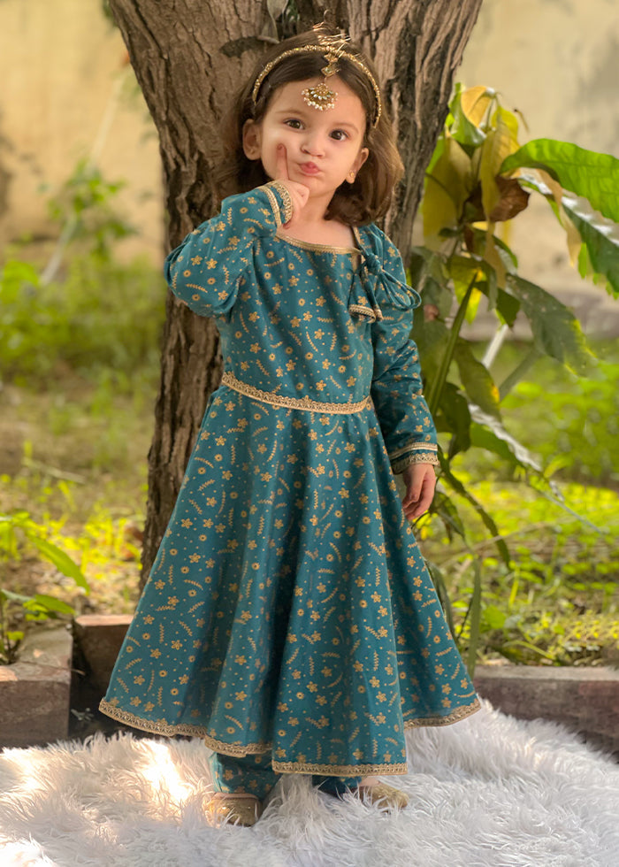 Modest Stitched 3 Piece Luxury Festive Kids Collection'2025-Blue Ice