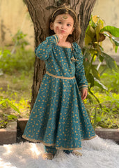 Modest Stitched 3 Piece Luxury Festive Kids Collection'2025-Blue Ice