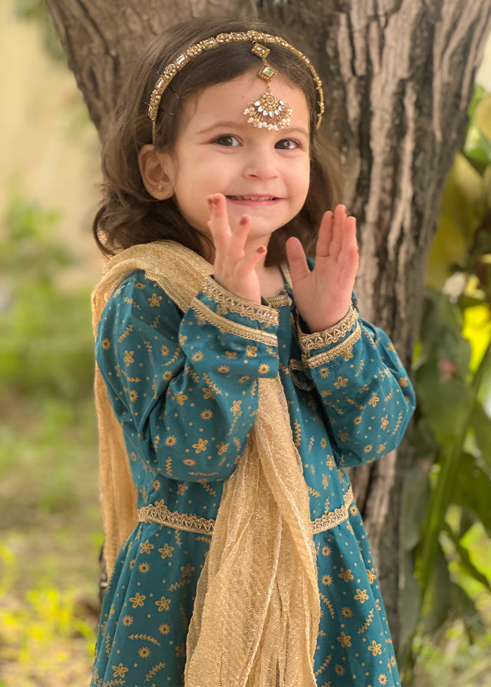 Modest Stitched 3 Piece Luxury Festive Kids Collection'2025-Blue Ice