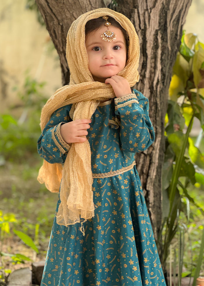 Modest Stitched 3 Piece Luxury Festive Kids Collection'2025-Blue Ice