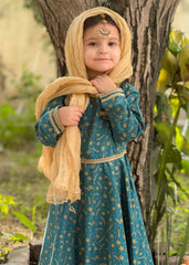 Modest Stitched 3 Piece Luxury Festive Kids Collection'2025-Blue Ice