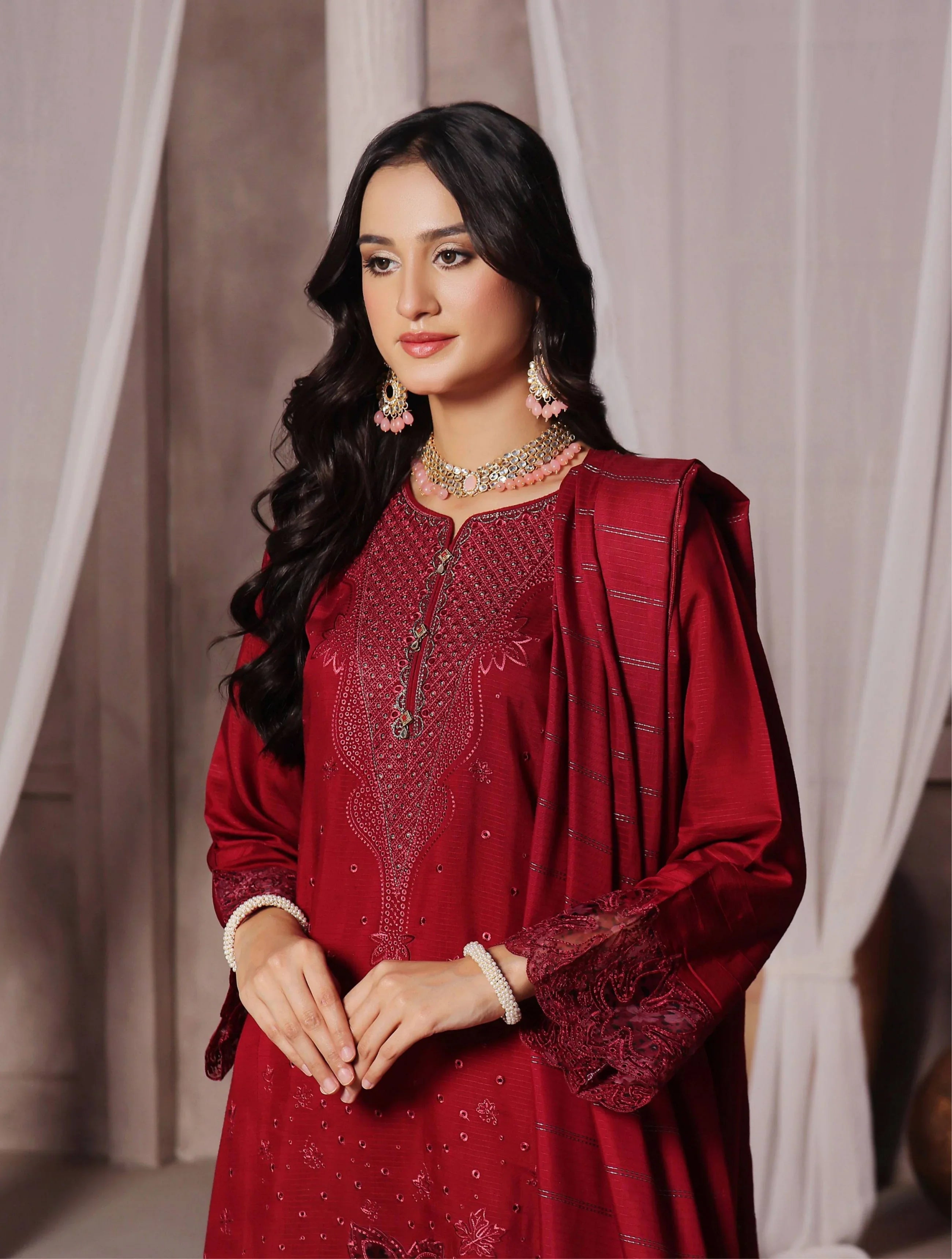 Dressline Semi Stitched 3 Pcs Emb Viscose Zari Collection