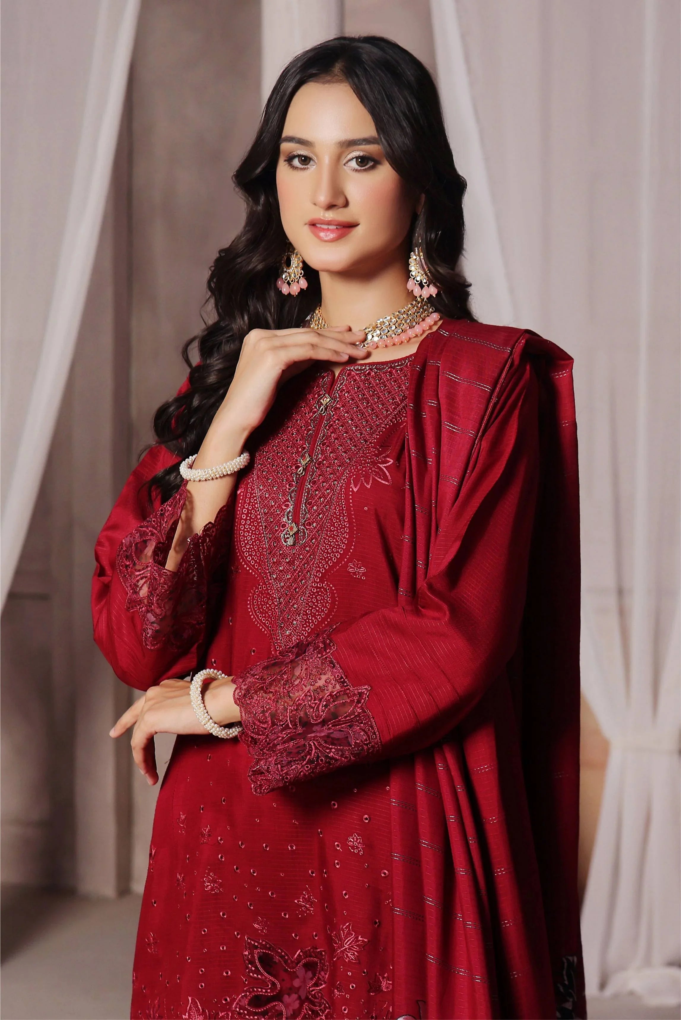 Dressline Semi Stitched 3 Pcs Emb Viscose Zari Collection