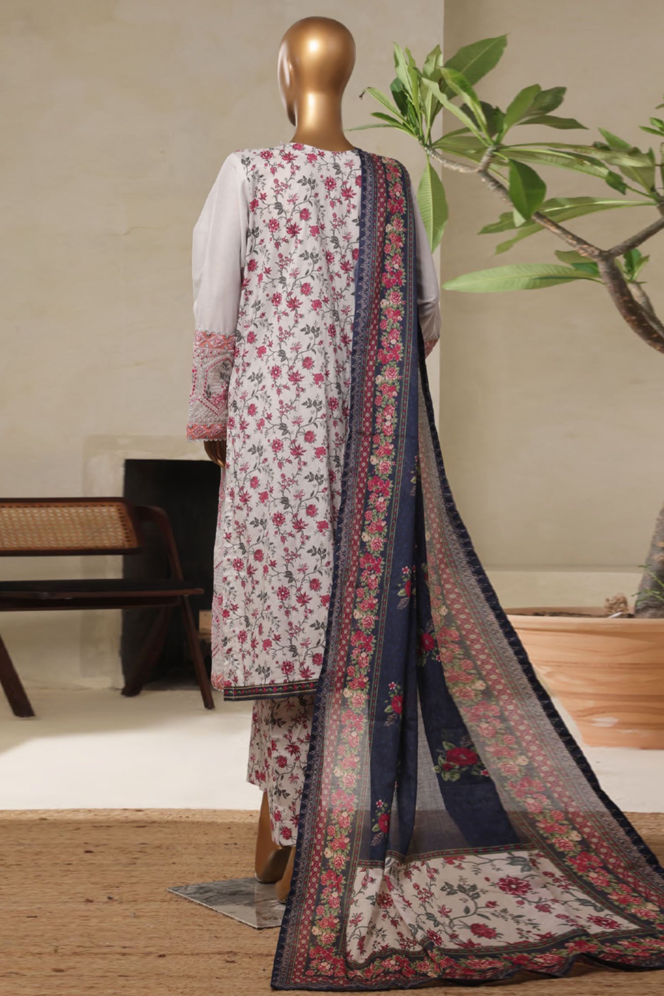 Bin Saeed Stitched 3 Piece Luxury Plain Cotton With Printed Back Vol-02 Collection'2025-NSM-2226-White