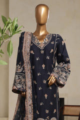 Bin Saeed Stitched 3 Piece Luxury Plain Cotton With Printed Back Vol-02 Collection'2025-NSM-2230-Navy-Blue