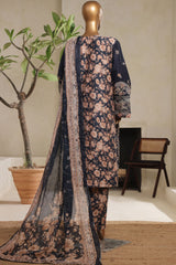 Bin Saeed Stitched 3 Piece Luxury Plain Cotton With Printed Back Vol-02 Collection'2025-NSM-2230-Navy-Blue