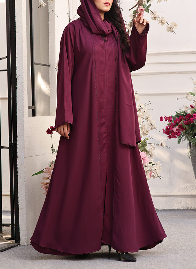 Hijab Ul Hareem Chiffon Front Open Abaya Rouge 0122-RC-713
