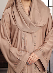Hijab Ul Hareem Stone Work Front Open Abaya Beige Petal 0116-C-740