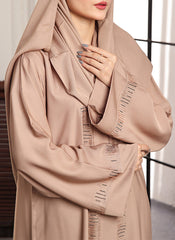 Hijab Ul Hareem Stone Work Front Open Abaya Beige Petal 0116-C-740