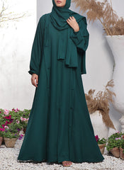 Hijab Ul Hareem Double Georgette Front Open Abaya Emerald 0116-R-704