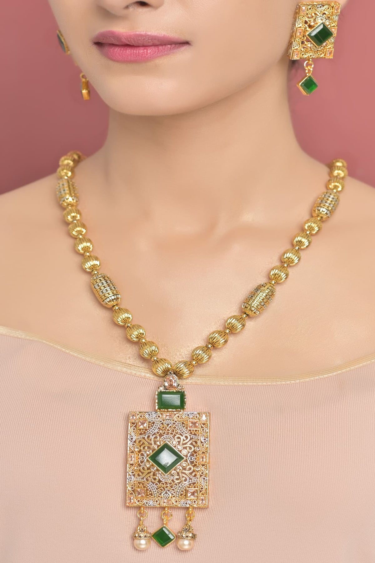 Egyptian Mala Set-OLJ-745-Golden And Green