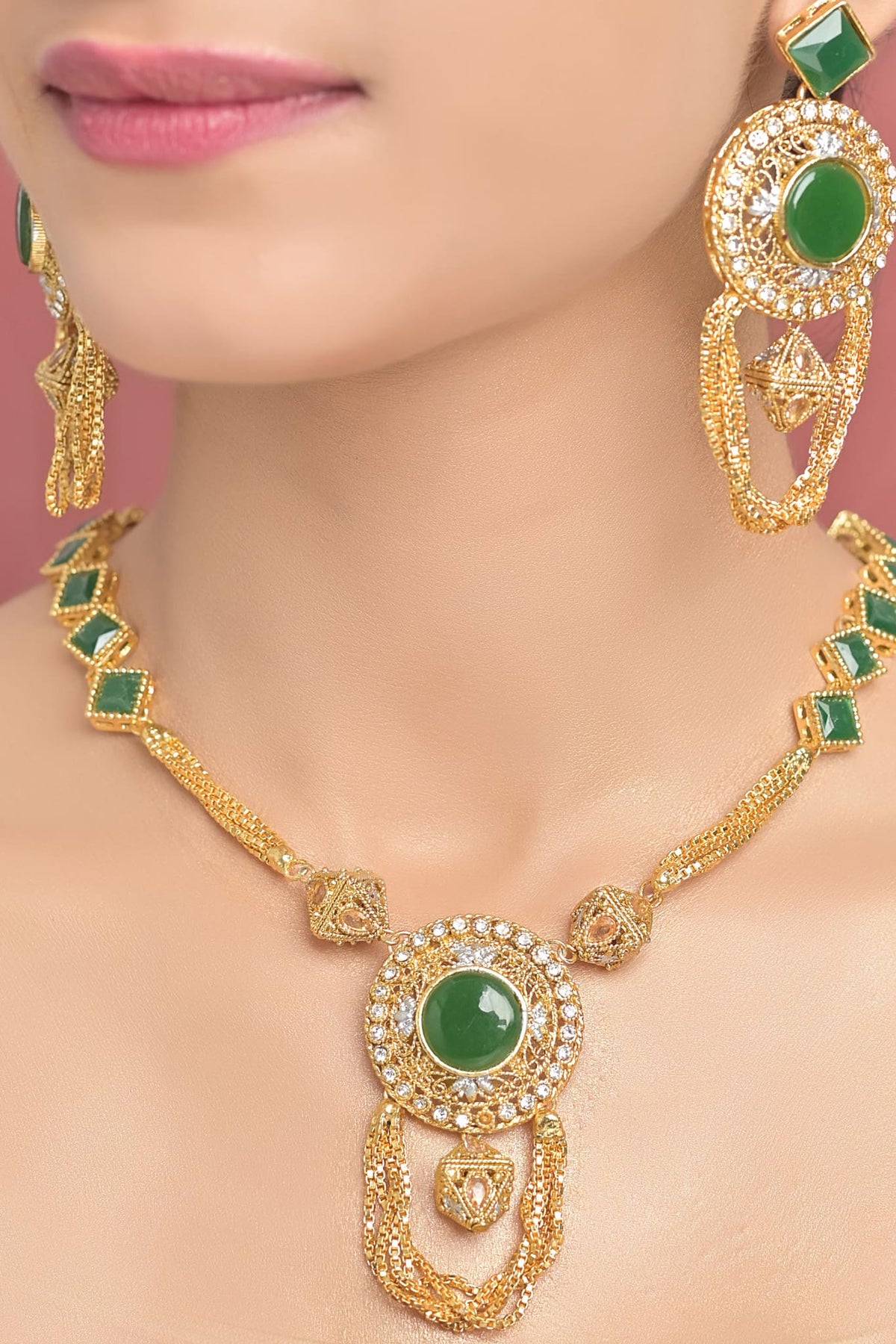 Egyptian Mala Set-OLJ-746-Golden And Green