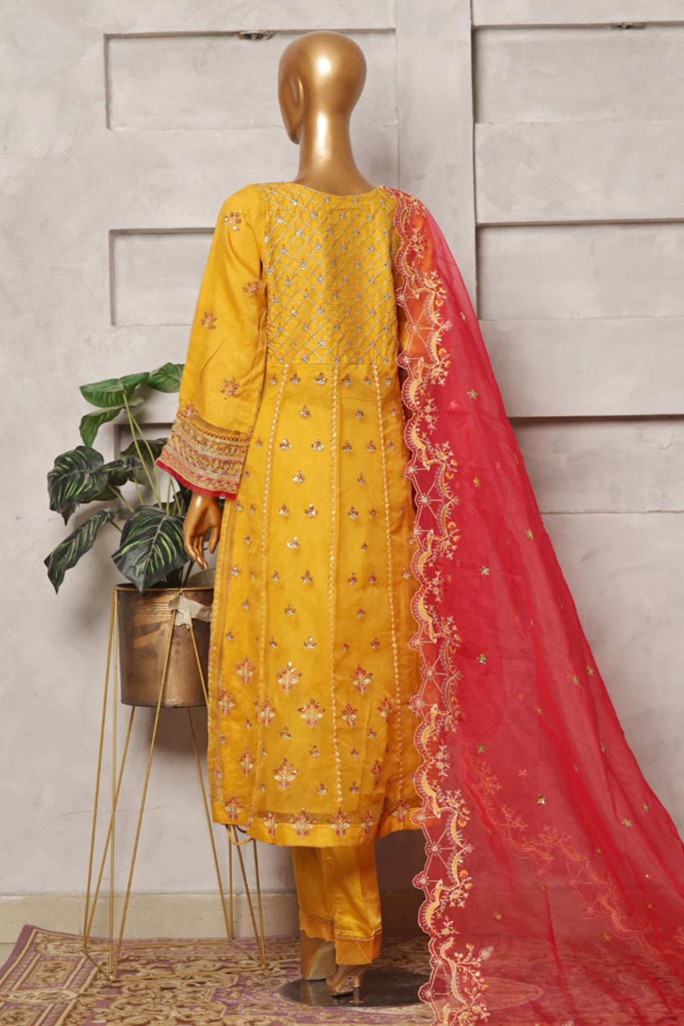 Bin Saeed Stitched 3 Piece Festive Formals Emb Organza Collection'2024-OWS-347-Yellow