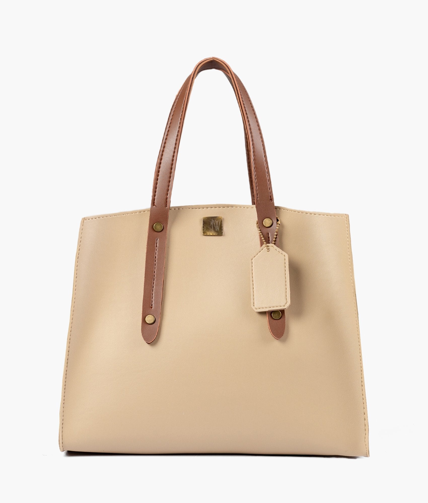 RTW Creation - Off-white with brown multi compartment satchel bag