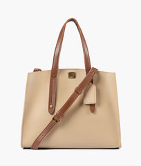 RTW Creation - Off-white with brown multi compartment satchel bag