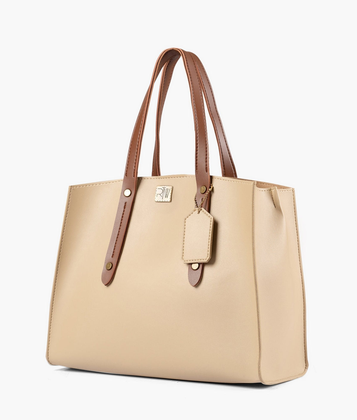 RTW Creation - Off-white with brown multi compartment satchel bag