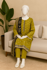 Almeerah Unstitched 3 Piece Luxe Summer Collection'2025-Olive Sunlight Glow