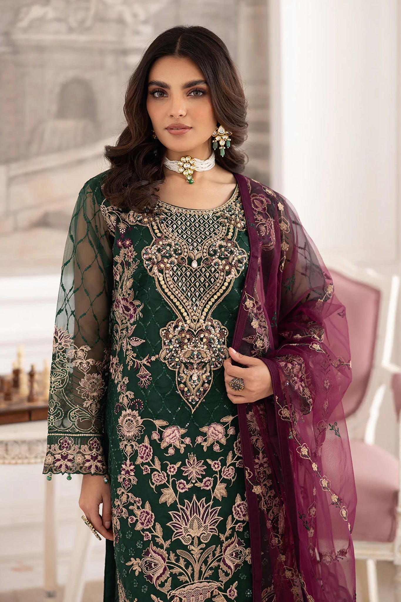 Dastoor by Ramsha Unstitched 3 Piece  Organza Vol-02 Collection'2025-P-208