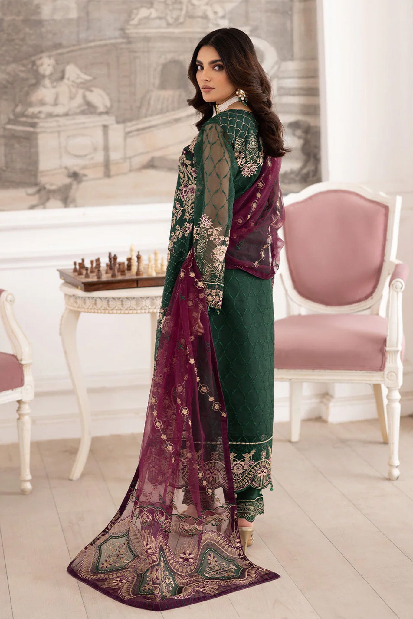 Dastoor by Ramsha Unstitched 3 Piece  Organza Vol-02 Collection'2025-P-208