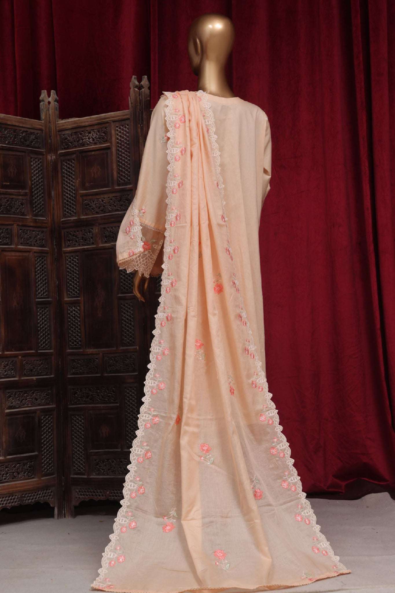 Bin Saeed Stitched 3 Piece Luxury Plain Cotton Vol-01 Collection-PC-28618-Peach