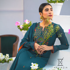 Najia Zia Stitched 3 Piece Formals Collection'2025-Peacock