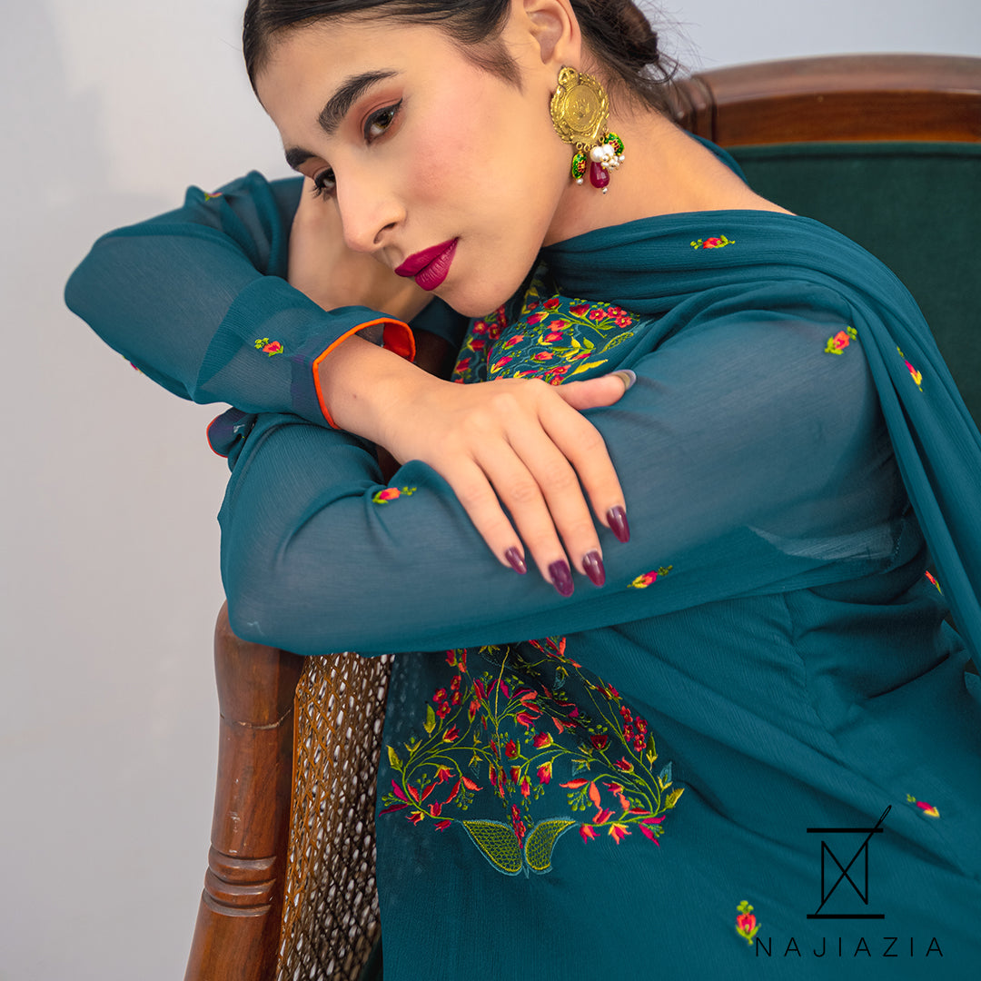 Najia Zia Stitched 3 Piece Formals Collection'2025-Peacock