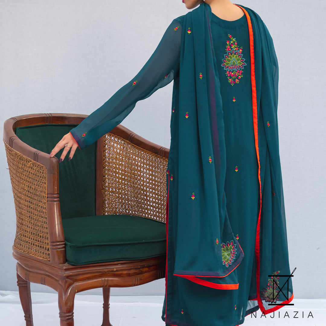 Najia Zia Stitched 3 Piece Formals Collection'2025-Peacock