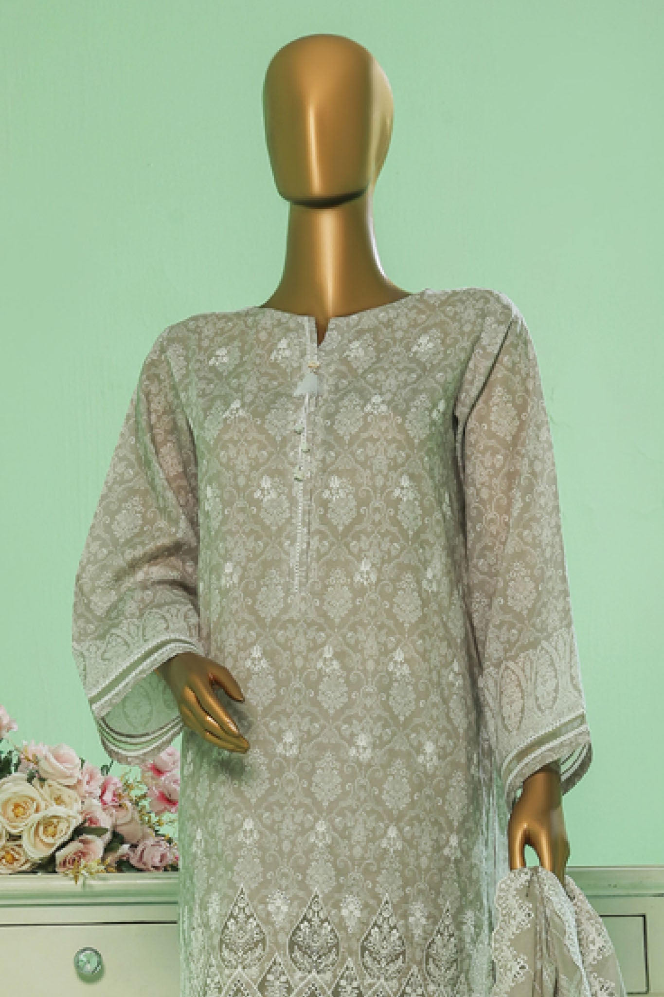 Printkari By HZ Stitched 3 Piece Prints Chikankari Vol-03 Collection'2025-PEC-054-Beige